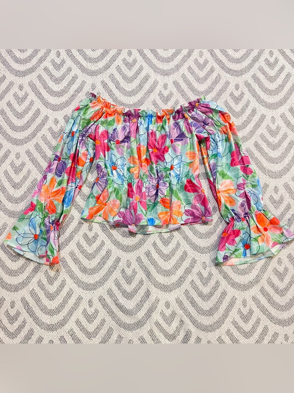 SKUE Colorful Floral Off The Shoulder Top Large